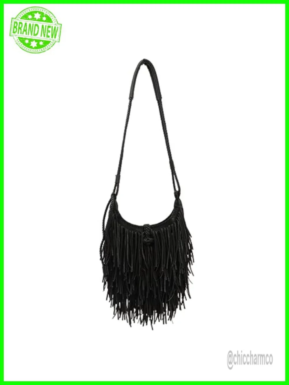 Vegan Faux Suede Leather Fringe Hobo Bag Crossbody Purse with Tassel